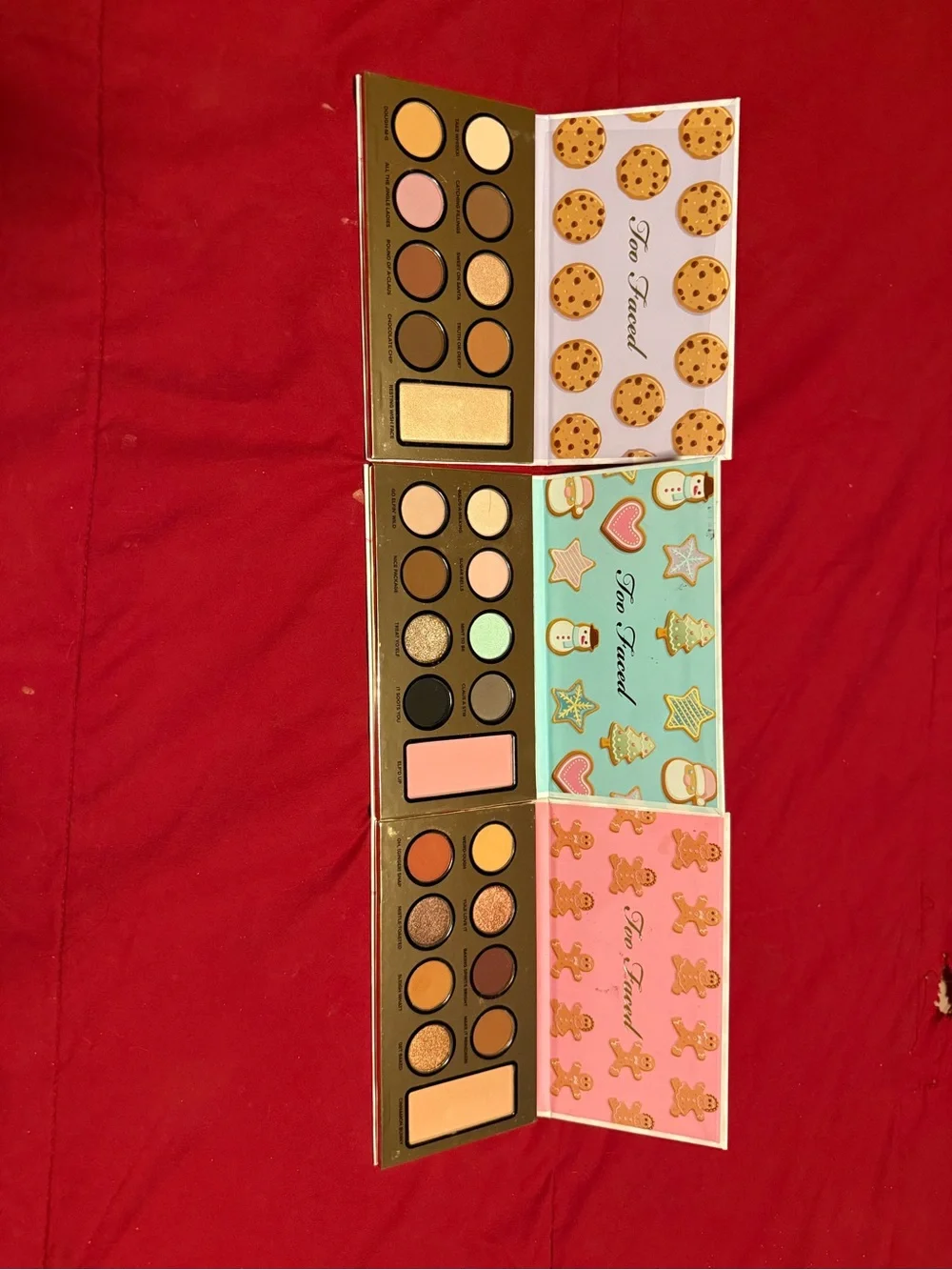 Too Faced Holiday Mini Eyeshadow Palette Set Pink, Mint & Cookie Designs new